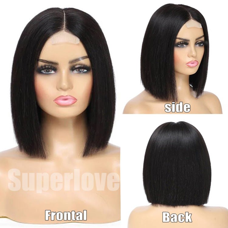 ReadytoGo Glueless Blunt Cut Straight Bob Wig Double Drawn Kim K Wig Deep Part 2x6 Lace Wig - Superlovehair